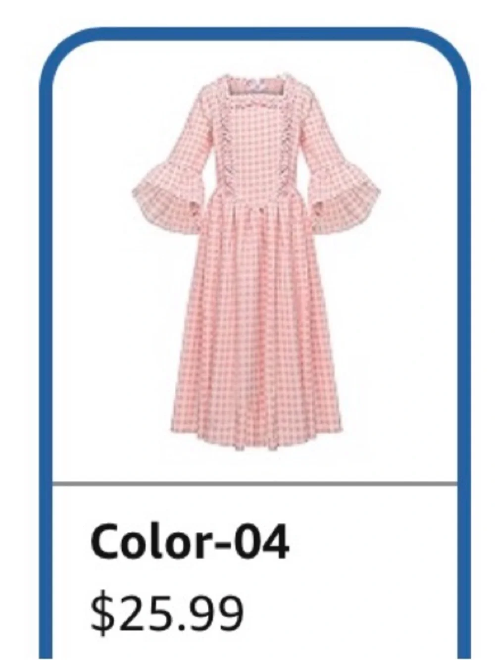 NWOT Colonial Prairie Ruffle-Trim Gingham Costume Dress